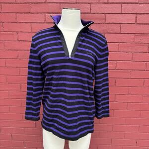 Lauren Active Ralph Lauren‎ Shirt Women Size L Purple Striped Quarter Zip Preppy